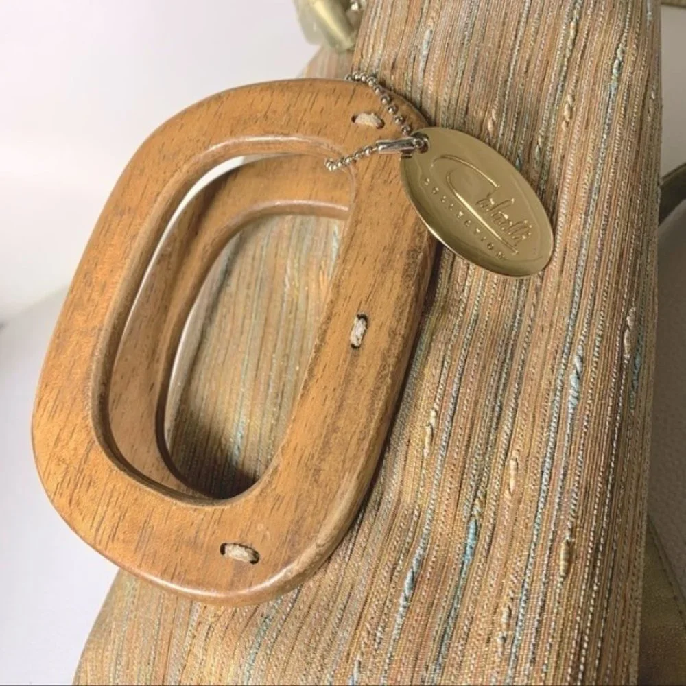 Cabrelli Vintage Tapestry Style Hand Bag Earth Tone Golden Wooden - Picture 10 of 10